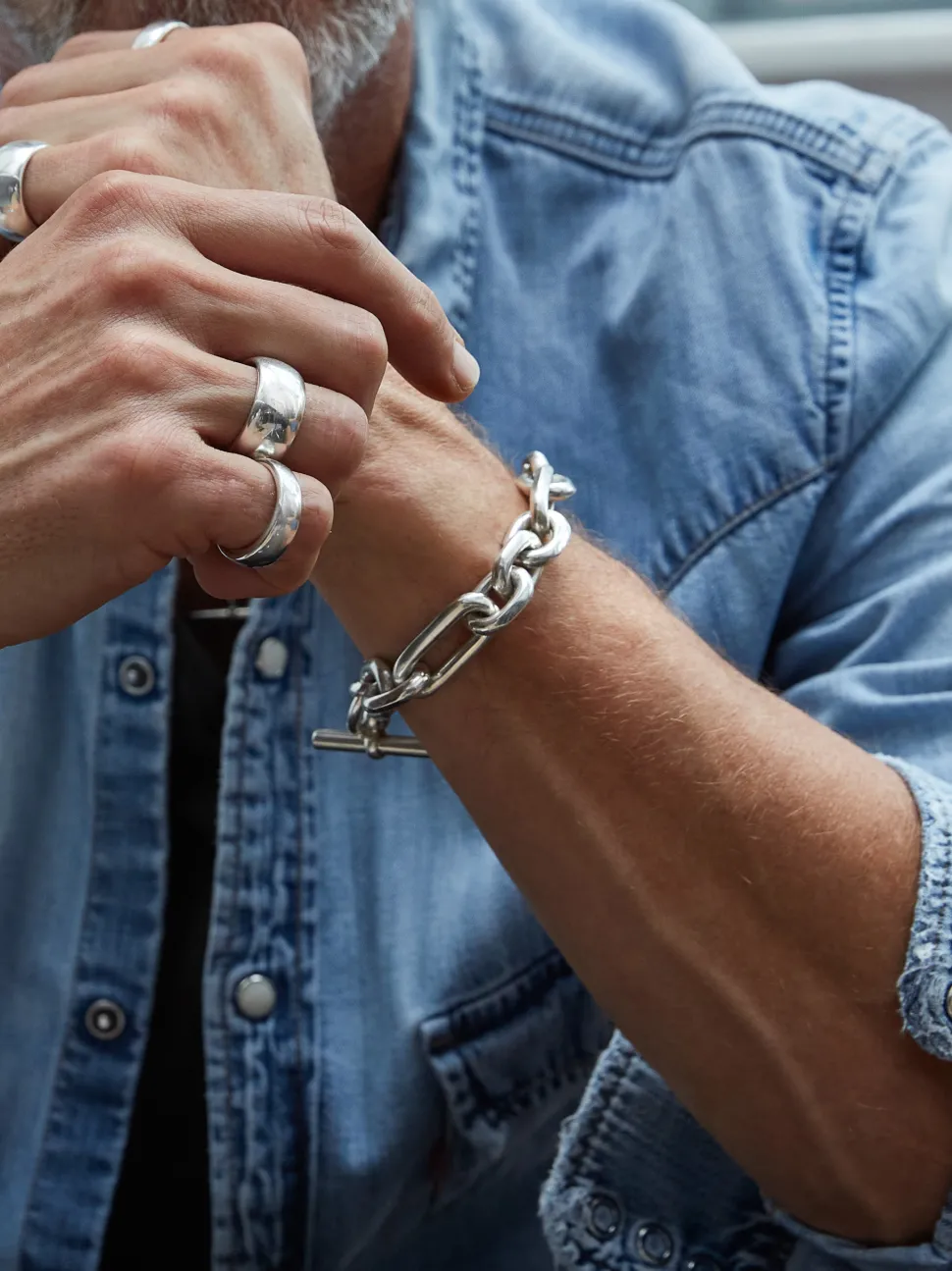 Men's Large Solid Sterling Silver Watch Chain Bracelet