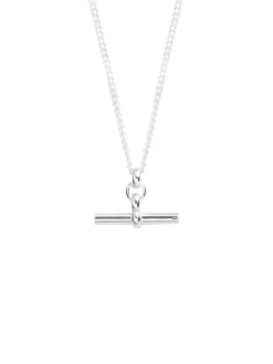 Men's Solid Sterling Silver T-Bar On Fine Curb Chain