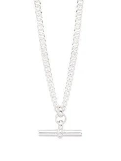 Men's Solid Sterling Silver Chunky T-Bar Curb Link Necklace