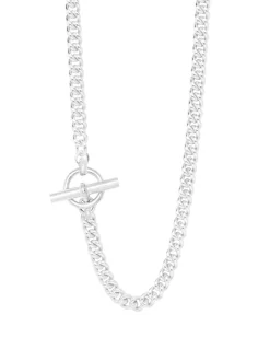 Men's Solid Sterling Silver T-Bar Clasp Curb Link Necklace