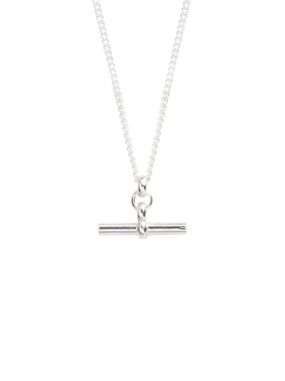 Men's Solid Sterling Silver T-Bar On Fine Curb Chain