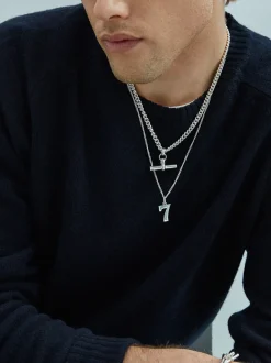 Men's Solid Sterling Silver Chunky T-Bar Curb Link Necklace