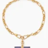 Navy Enamelled Giant Gold T-bar on Watch Clipt Necklace