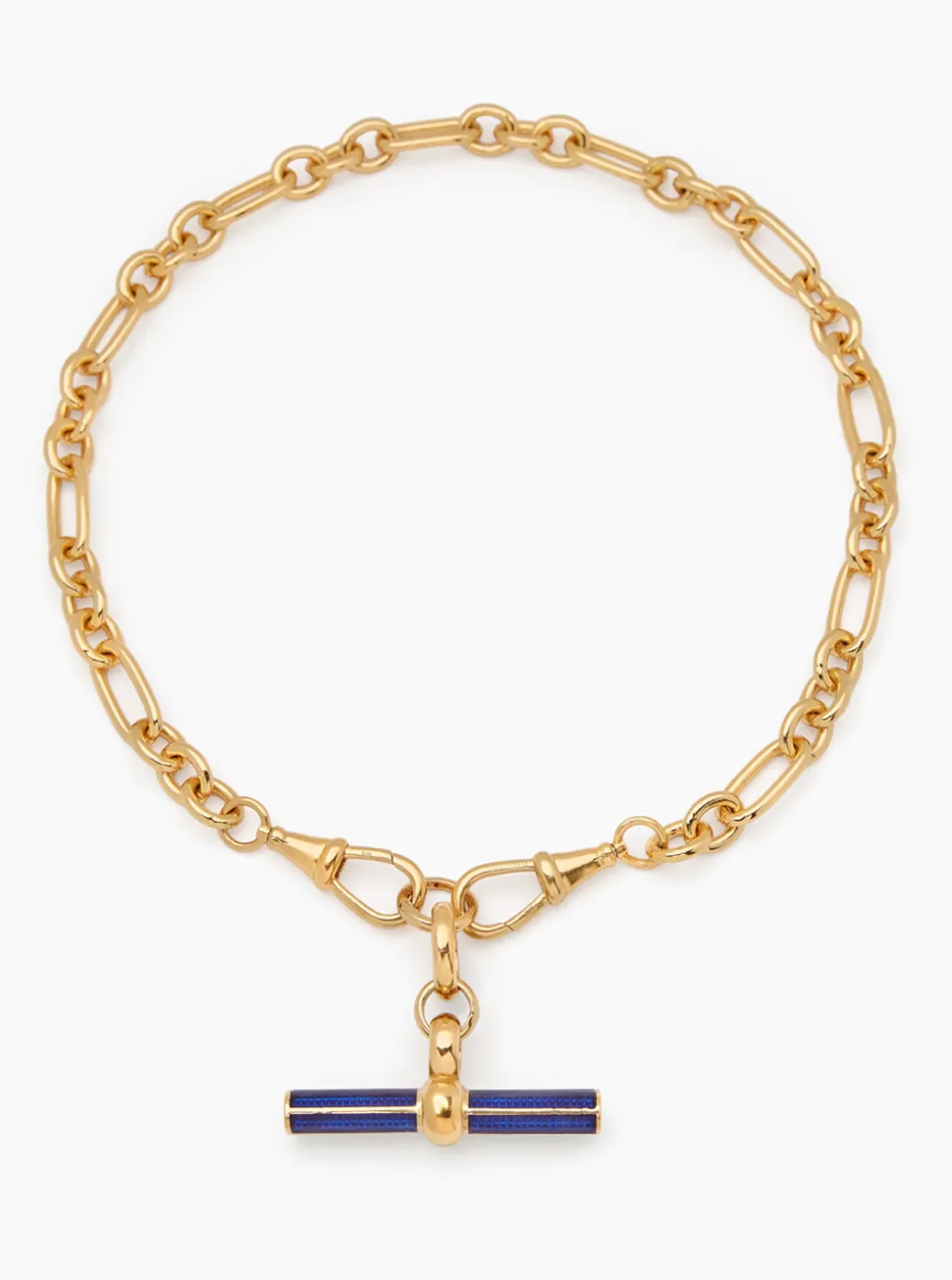 Navy Enamelled Giant Gold T-bar on Watch Clipt Necklace