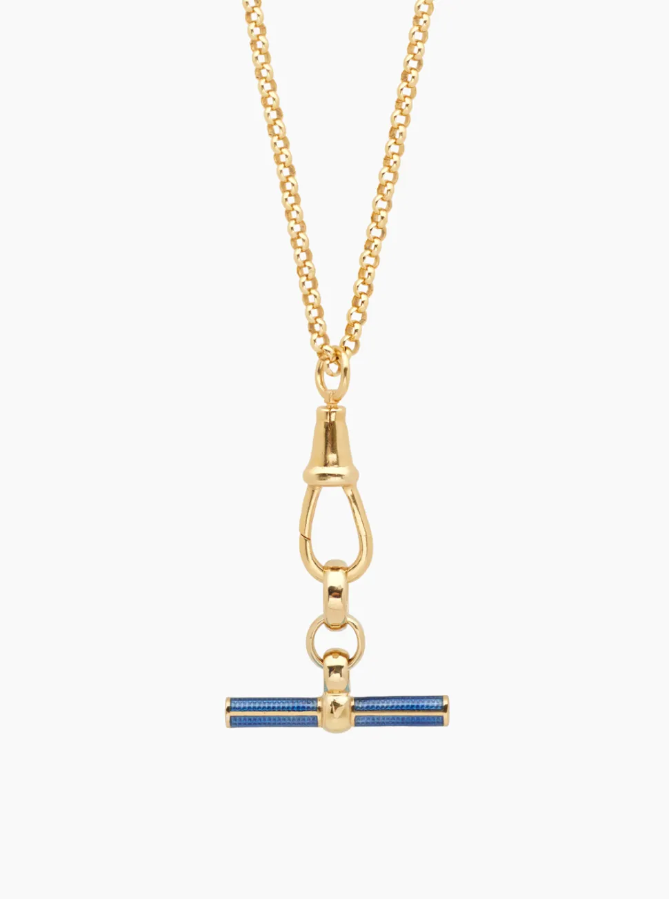Navy Enamelled Gold T-bar on Belcher Clipt Necklace