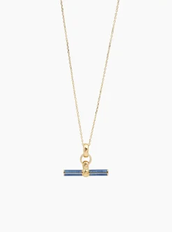 Navy Enamelled Small Gold T-bar on Trace Chain