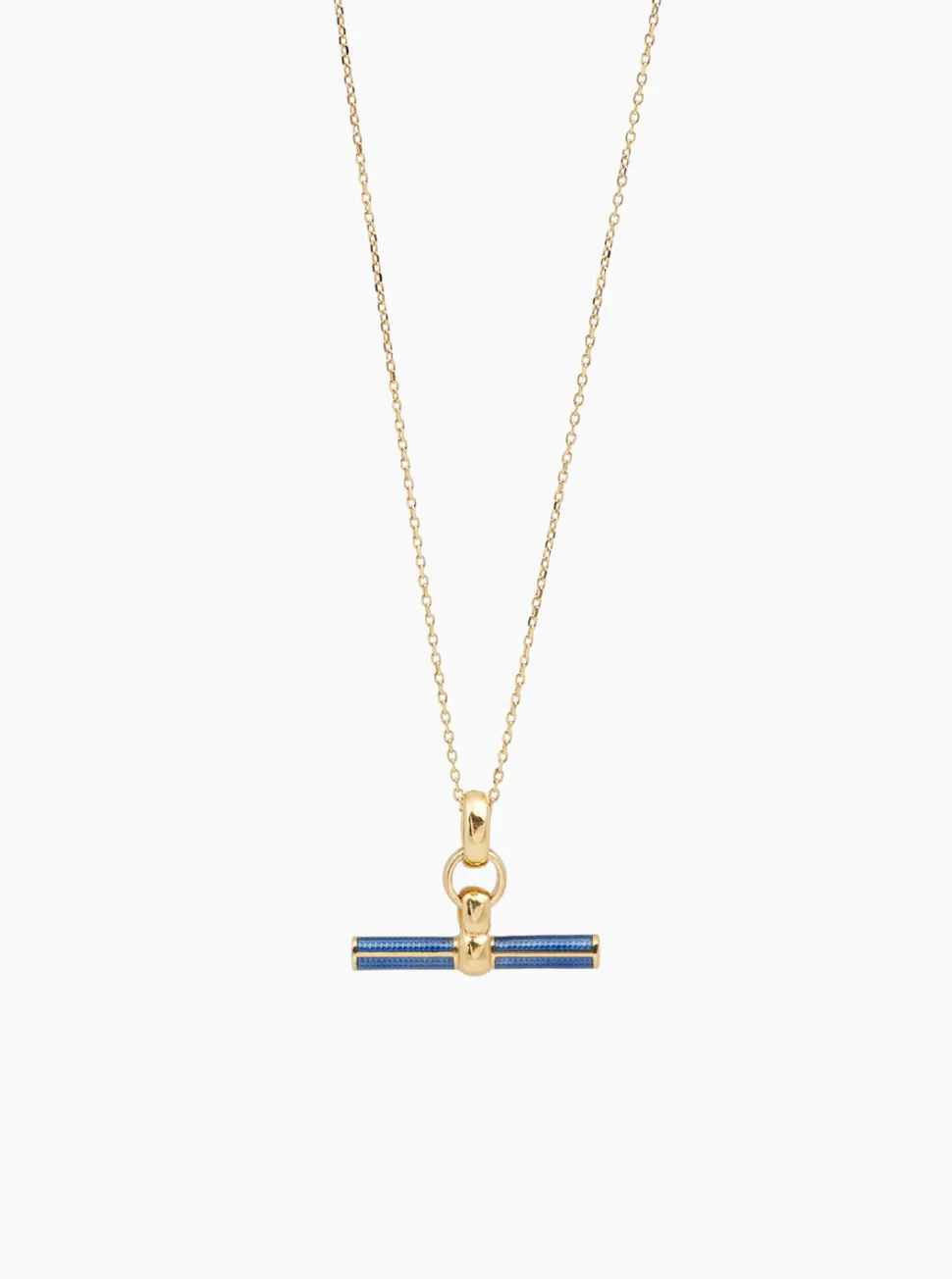 Navy Enamelled Small Gold T-bar on Trace Chain