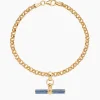 Navy Enamelled Small Gold T-bar on Belcher Bracelet