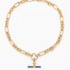 Navy Enamelled Small Gold T-bar on Clipt Watch Chain Necklace