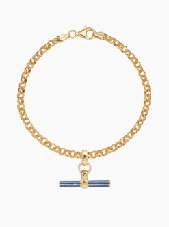 Navy Enamelled Small Gold T-bar on Belcher Bracelet