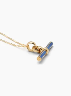 Navy Enamelled Small Gold T-bar on Trace Chain