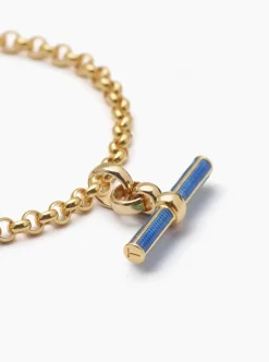 Navy Enamelled Small Gold T-bar on Belcher Bracelet