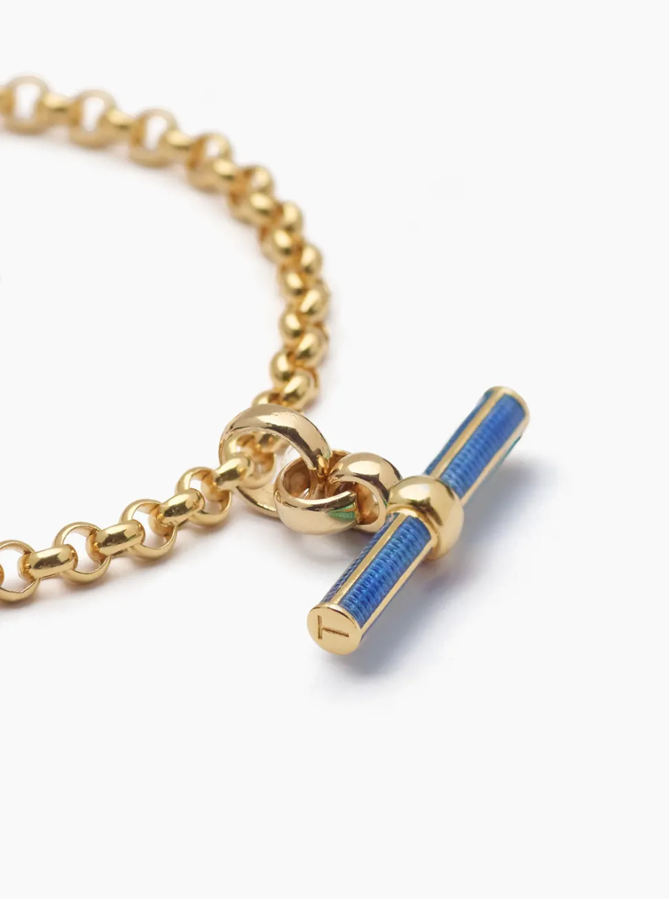 Navy Enamelled Small Gold T-bar on Belcher Bracelet