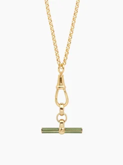 Olive Enamelled Gold T-Bar on Belcher Clipt Necklace