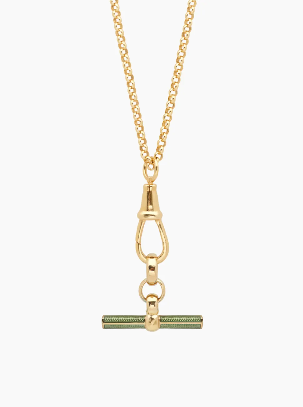 Olive Enamelled Gold T-Bar on Belcher Clipt Necklace