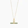 Olive Enamelled Small Gold T-bar on Trace Chain
