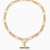 Olive Enamelled Small Gold T-Bar on Clipt Watch Chain Necklace