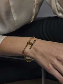 Olive Enamelled Small Gold T-bar on Belcher Bracelet