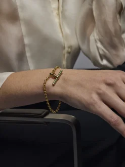 Olive Enamelled Small Gold T-bar on Belcher Bracelet