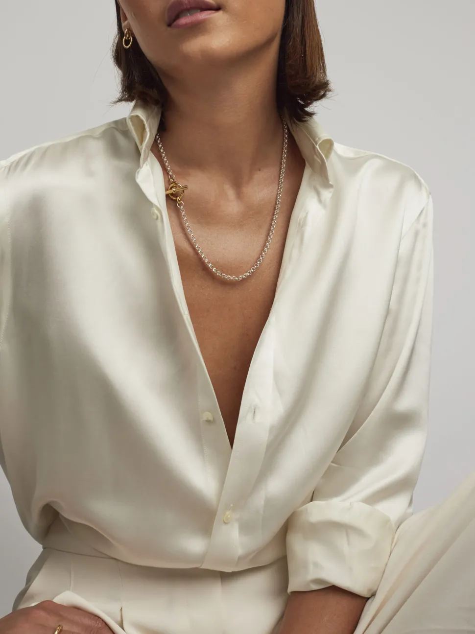 Short Silver and Gold Lariat Necklace