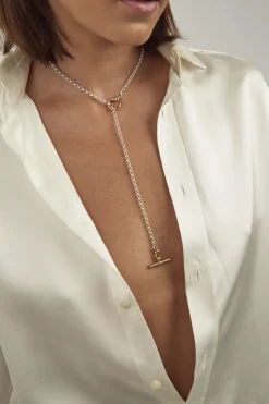 Short Silver and Gold Lariat Necklace
