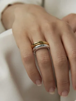 Silver and Gold Double Slice Ring Set