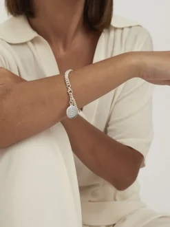 Silver Compass Curb Link Bracelet