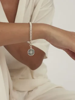 Silver Compass Curb Link Bracelet