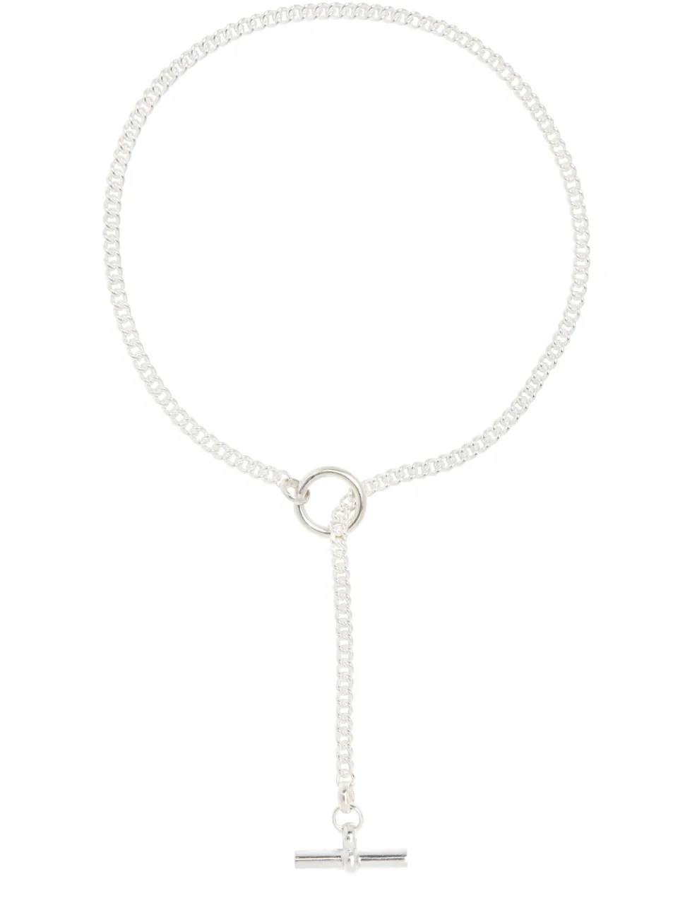 Silver Curb Chain Lariat Necklace