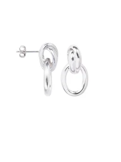 Silver Double Link Stud Earrings
