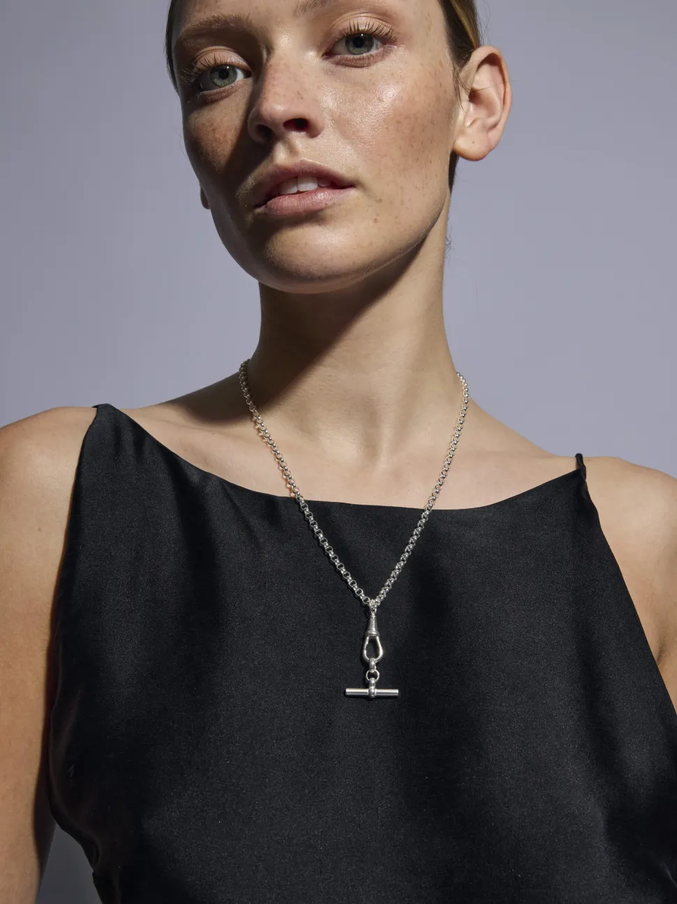 Silver T-bar on Chunky Belcher Clipt Necklace