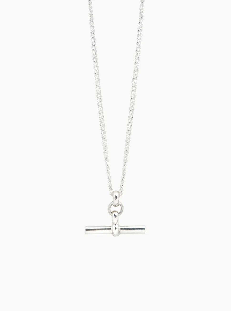 Silver T-Bar On Fine Curb Chain