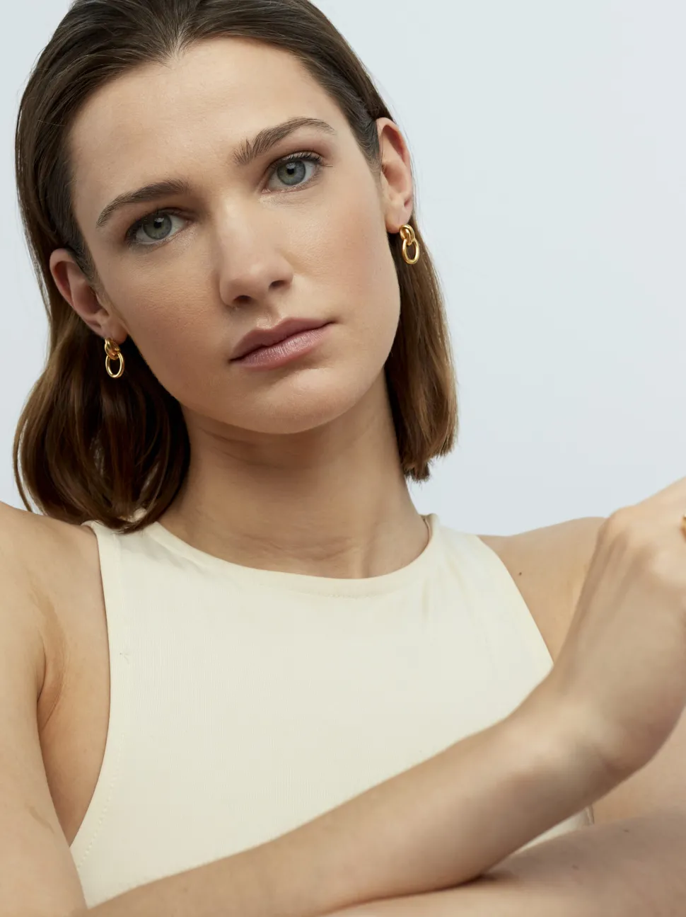 Small Gold Double Link Stud Earrings