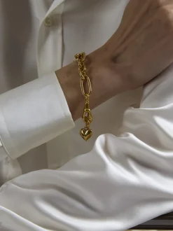 Small Gold Heart on Large Gold Watch Double Clipt Bracelet