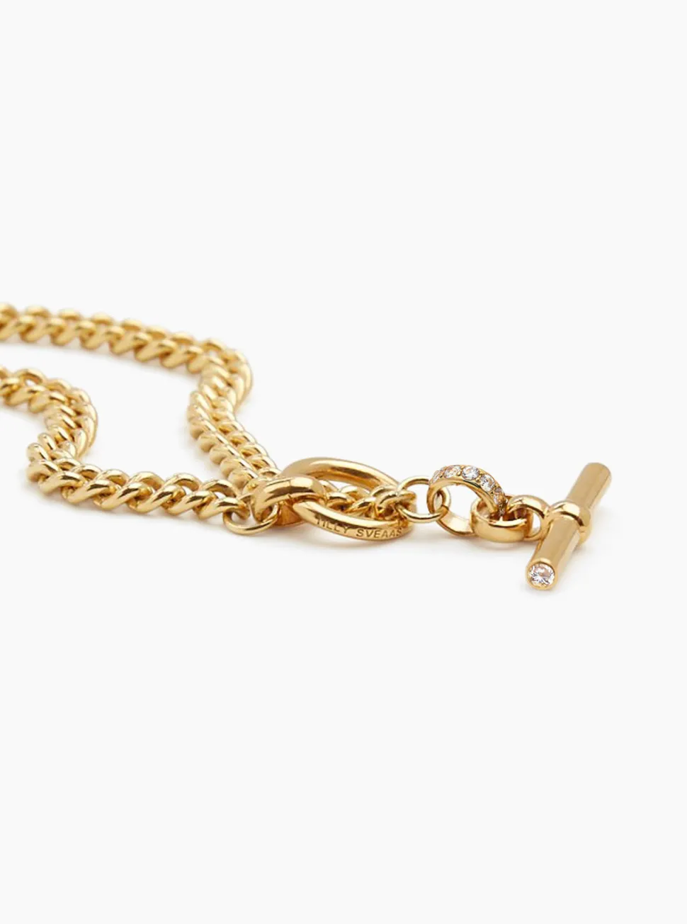 Small Gold Jewelled T-Bar Clasp on Curb Chain