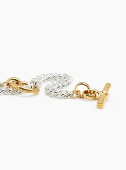 Small Gold T-Bar Clasp On Silver Curb Link Necklace