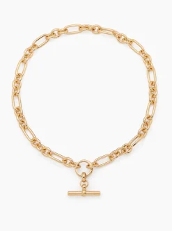 Small Gold T-bar on Clipt Watch Chain Necklace