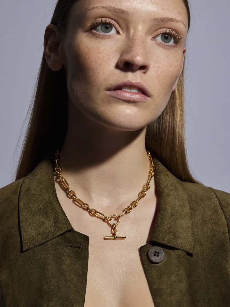 Small Gold T-bar on Clipt Watch Chain Necklace