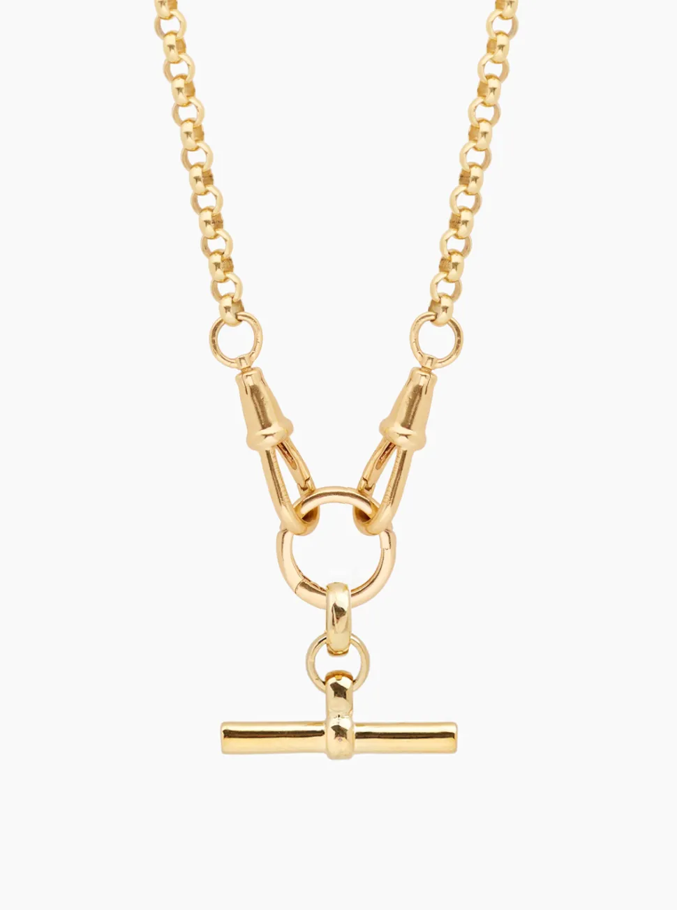Small Gold T-Bar on Gold Chunky Belcher Triple Clipt Necklace