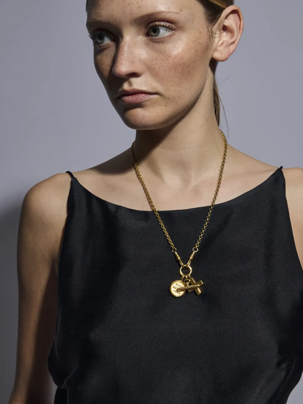Small Gold T-Bar on Gold Chunky Belcher Triple Clipt Necklace
