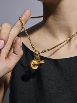 Small Gold T-Bar on Gold Chunky Belcher Triple Clipt Necklace