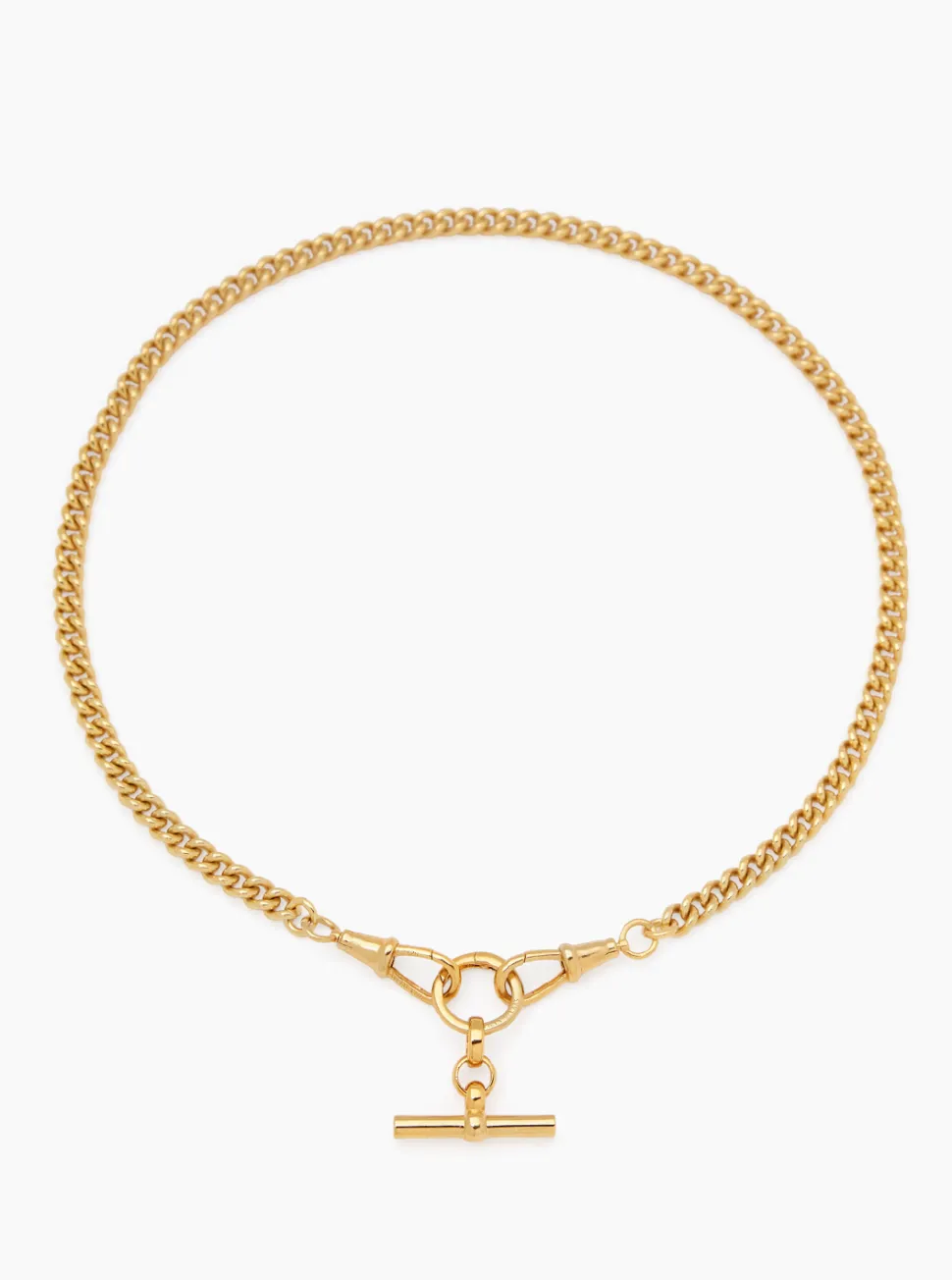 Small Gold T-bar on Slim Curb Clipt Necklace