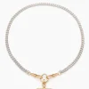 Small Gold T-bar on Slim Silver and Gold Curb Clipt Necklace