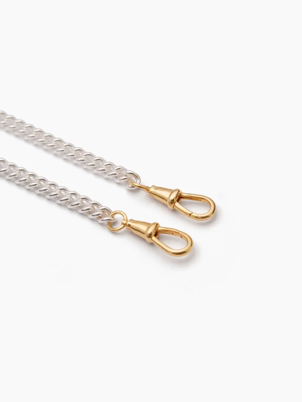 Small Gold T-bar on Slim Silver and Gold Curb Clipt Necklace