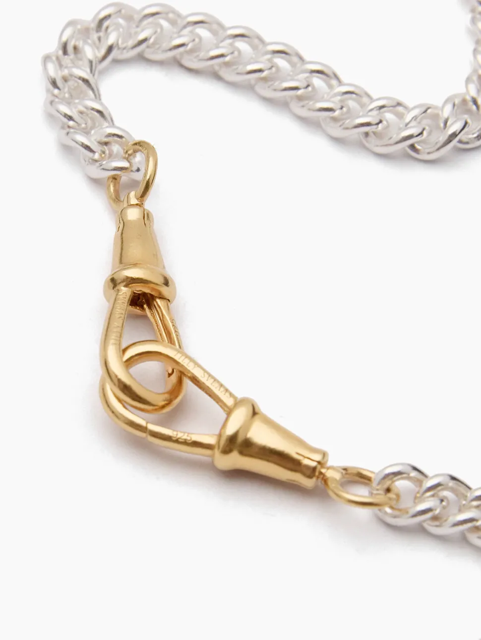 Small Gold T-bar on Slim Silver and Gold Curb Clipt Necklace