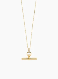 Small Jewelled Gold T-Bar On Trace Chain