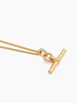 Small Jewelled Gold T-Bar On Fine Curb Chain