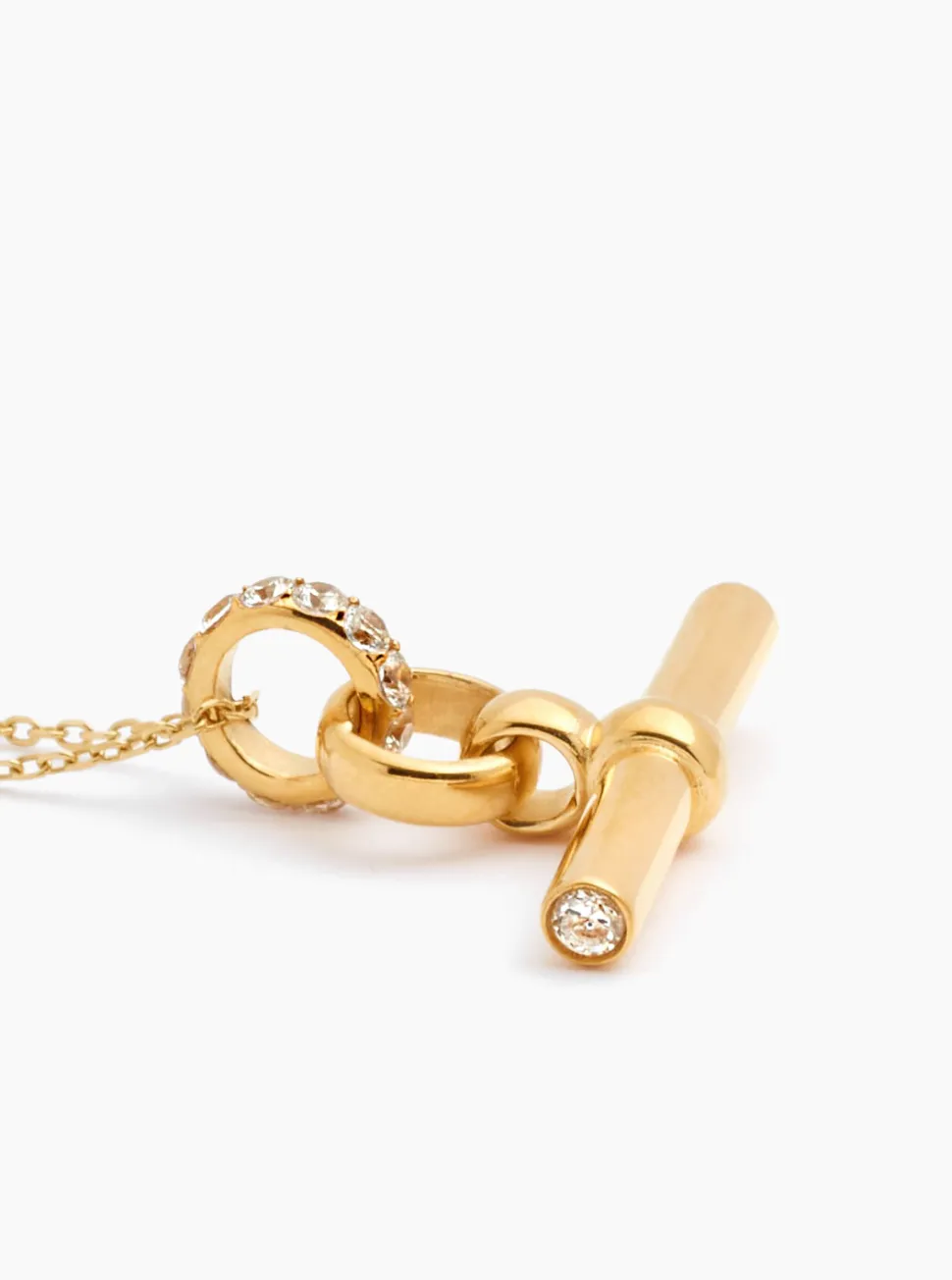 Small Jewelled Gold T-Bar On Trace Chain