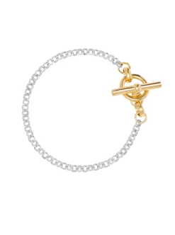 Small Silver and Gold T-bar Clasp on Belcher Chain Bracelet