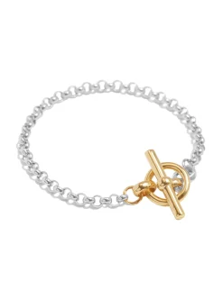 Small Silver and Gold T-bar Clasp on Belcher Chain Bracelet